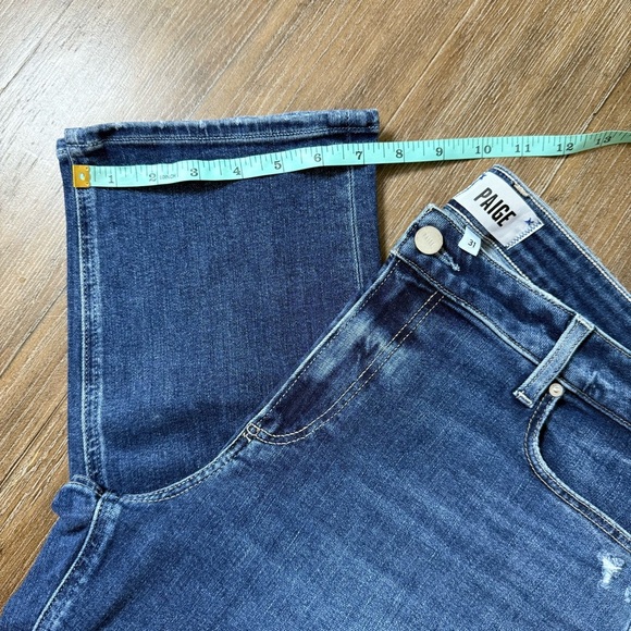 PAIGE Bridget Jeans Mid Rise Blue Torn ripped Knee - Picture 3 of 11